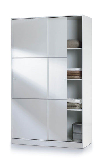 Madrid 120cm Gloss White Sliding Door Wardrobe for Modern Bedroom Organisation - UK Luxury Furniture